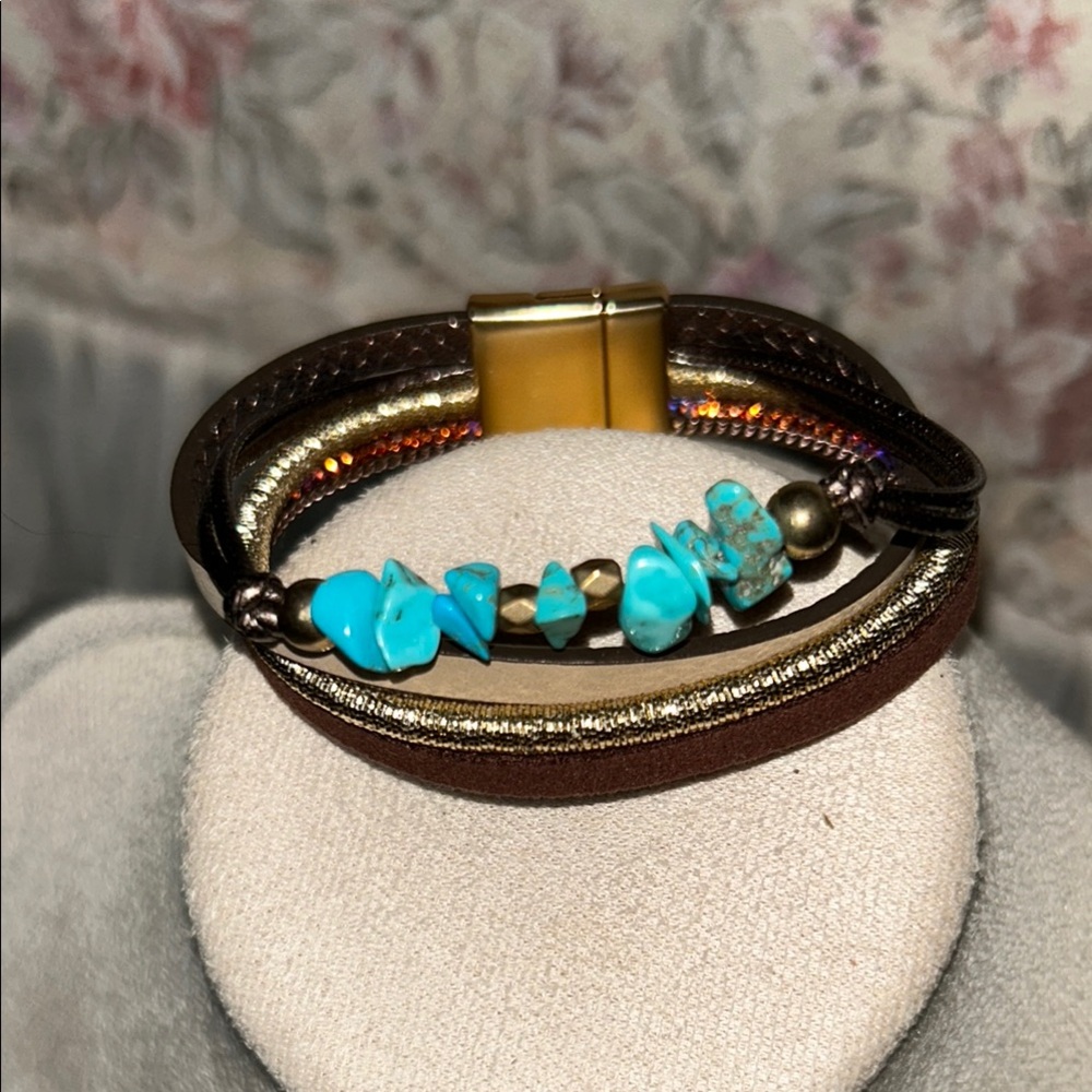 Turquoise and Brown Beaded Bracelet